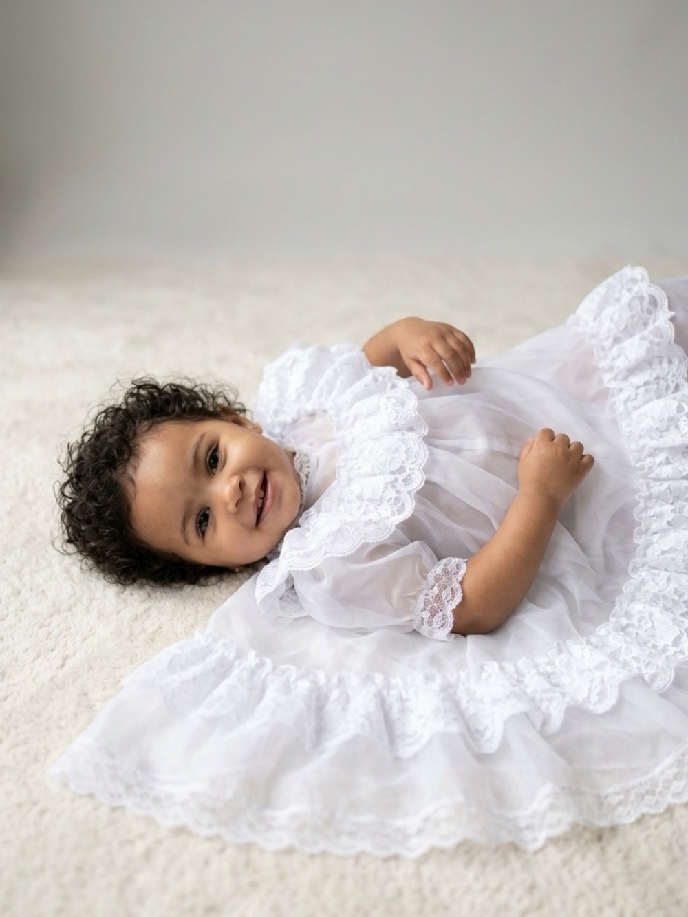 Vintage White Lace Baby Dress - Classic Infant Christening Gown